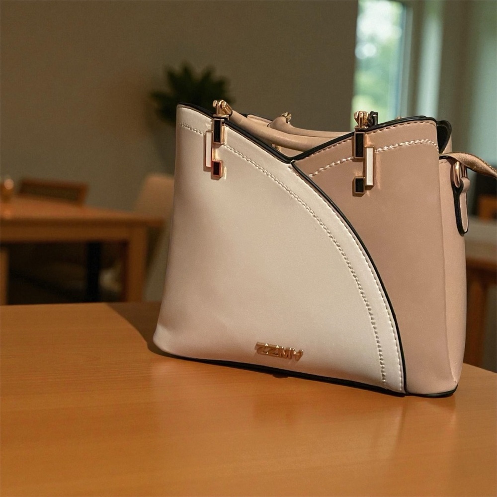 Elegant White and Tan Handbag